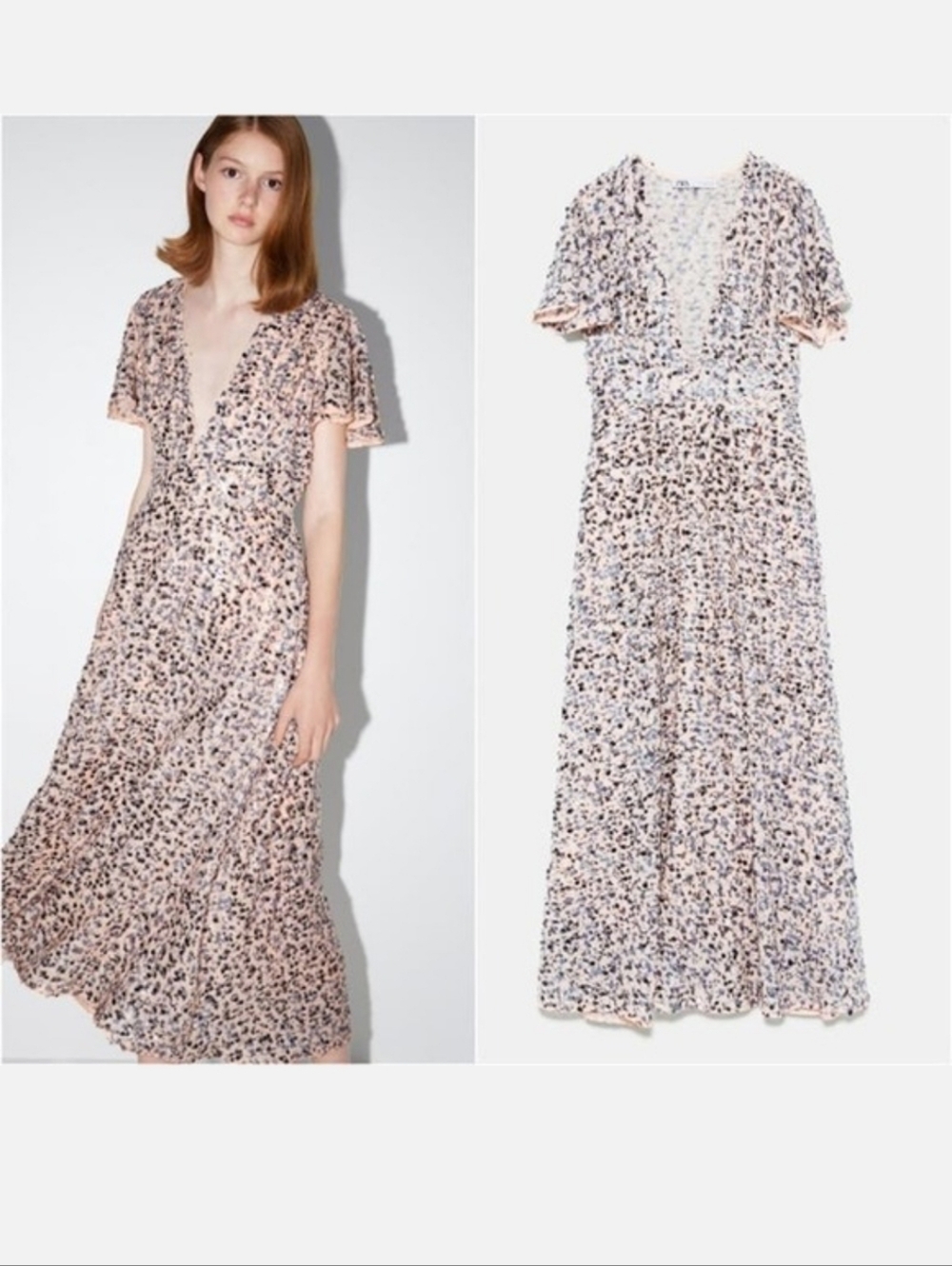 Zara  Sequin Blush Pink Floral Maxi Dress Limited  Edition